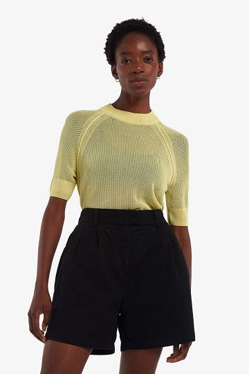 Green Fred Perry Short Sleeve Open-Knit Jumper Women's Knitwear | PH 1926NWYB